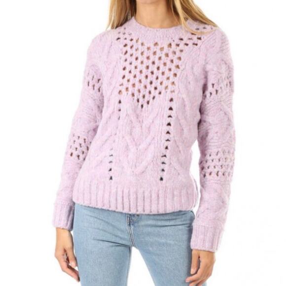 IRO Fordon Oversized Chunky Open Cableknit Lavender Wool Blend Sweater XS - Picture 2 of 11